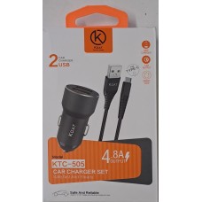 KOAT KTC-505 4.8A Car Charger Set with 2 USB For Type-C