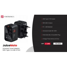 Portronics JuiceMate Universal Travel Adaptor With Type C & USB-A Port