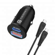 Car Power 65 Car Charger with 2M Type-C PD Cable Dual Output Black