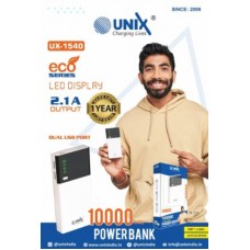 UNIX UX-1540  Eco Series 10000mAh Powerbank Dual USB With Digital Display