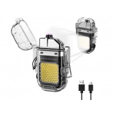 Cob Windproof & Waterproof Lighter with Flashlight, USB Rechargeable Flameless Dual Arc 