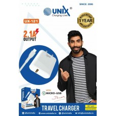 UNIX UX121 2.1Amp Micro/V8 Travel Charger With Cable 