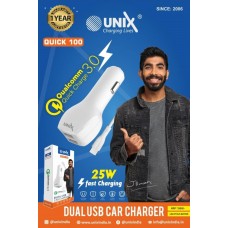 Unix Quick-100 25W Qualcomm3.0Quick charge Dual Usb Car Charger
