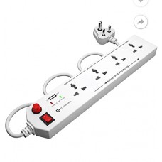 Portronics PowerPlate4 with 4Power Sockets + 1USB Port Power Converter with Extension(White)