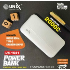 UNIX UX-1541 20000 Mah PowerBank With Dual USB plus Micro Usb & Type-c Cable Charging Input
