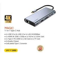 Hammok MAGIC Type-C 11 in1 Converter (HDMI/VGA/LAN/TF/SD/USB3.0*3/SPOUND/PD)